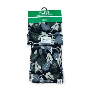 LRG Lifted Research Group Knit Beanie Hat & Scarf Grey Forest Camo‎ Winter NWT